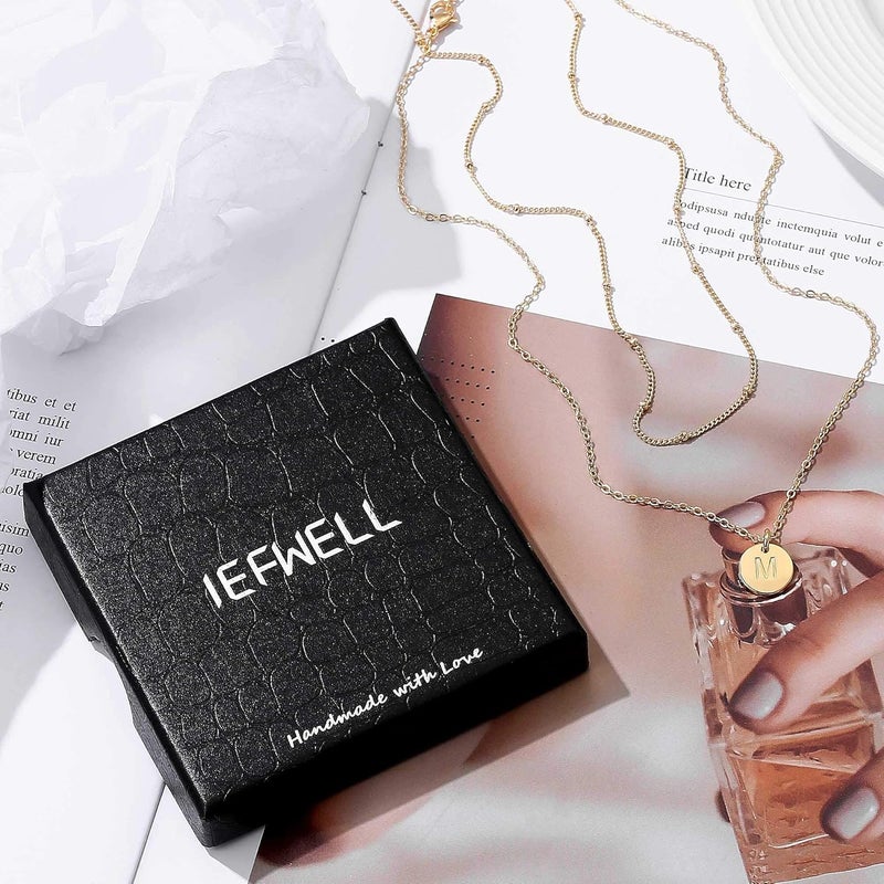 IEFWELL Valentines Gifts - Initial Necklaces for Women Girls, 14K Gold-Plated Silver Double Side Engraved Hammered Coin Necklaces, Layered Necklace Jewelry Pendant for Teen Girls - Image 5